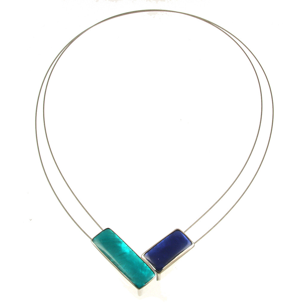 2033-2 - TWO TONE FRONT LOCK MAGNETIC PENDANT - TURQUOISE/DARK BLUE - 18"