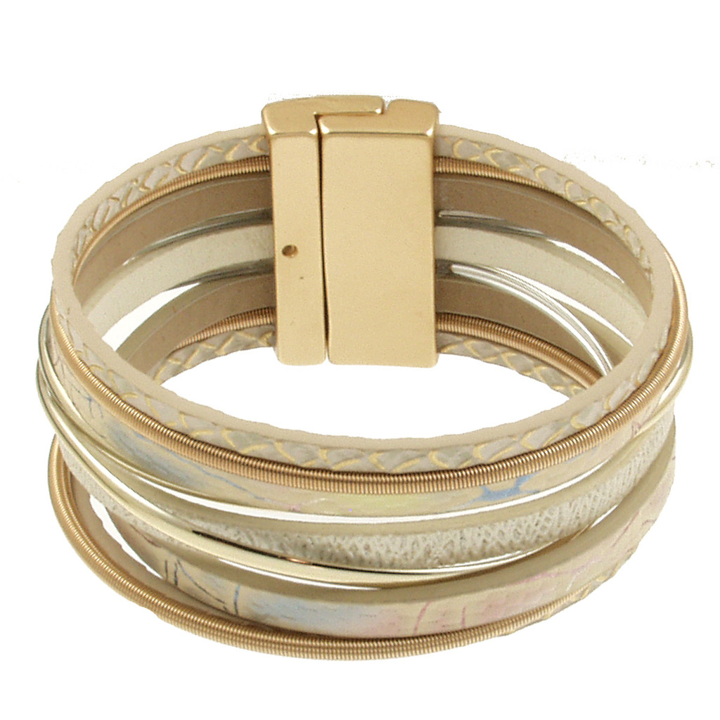 6241-53 - MATTE GOLD/CREAM PRINT BRACELET - 7.25"