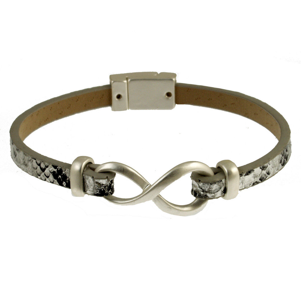 6138-24 - MATTE SILVER/SILVER-BLACK PRINT INFINITY BRACELET