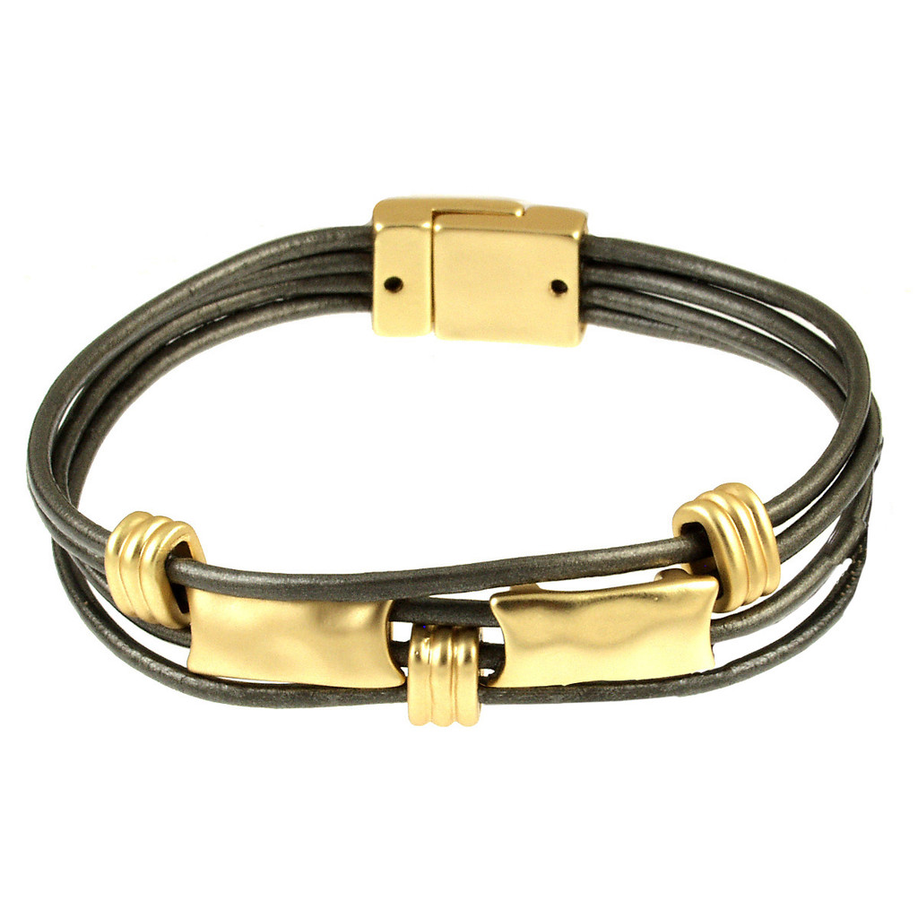 6575-63 - LIGHT MATTE GOLD/DARK GREY BRACELET - 7.25"