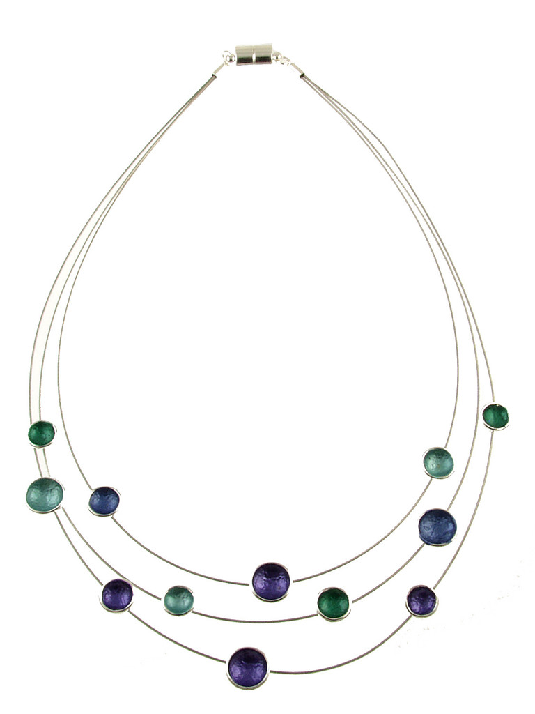749-3 - GREEN/TURQUOISE/PURPLE DOT NECKLACE - 17"