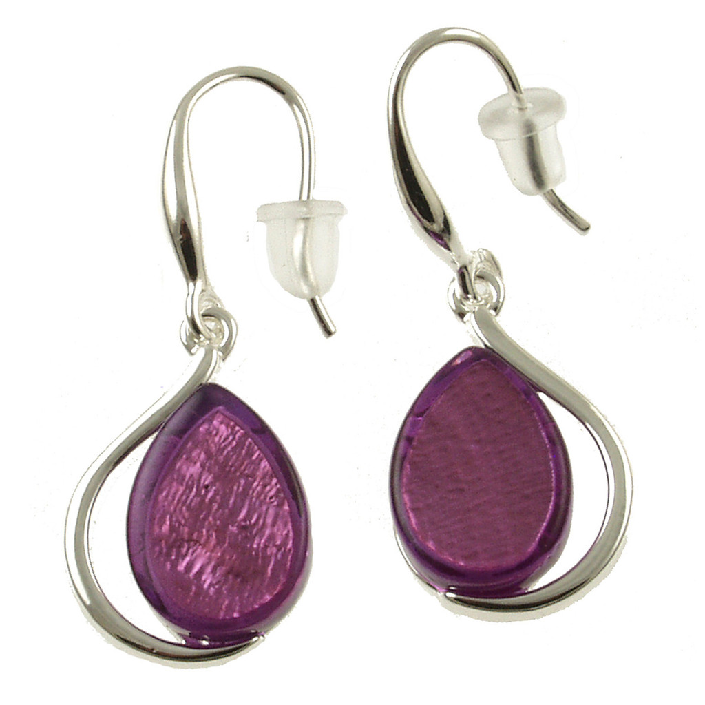 742-4 - SHINY SILVER/PURPLE TEARDROP EARRING 