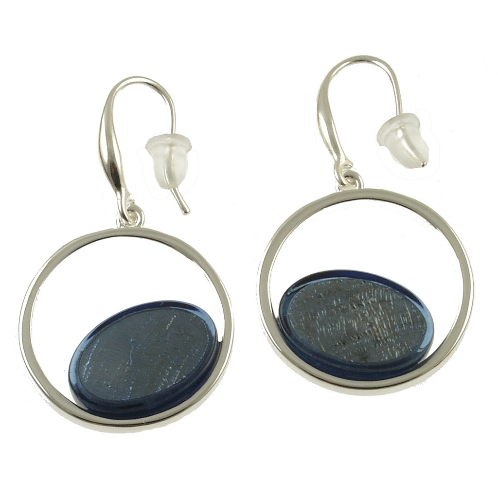 375-2 - SHINY SILVER/LIGHT BLUE CIRCLE EARRING 