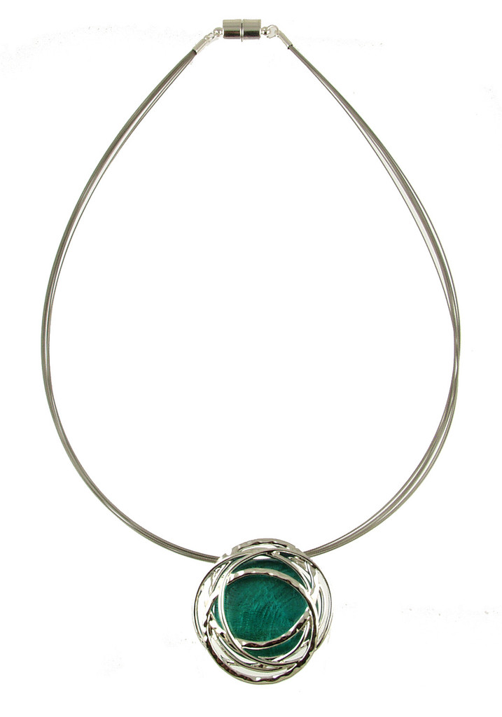 617-22 - OXIDIZED SILVER/TURQUOISE PENDANT - 17"