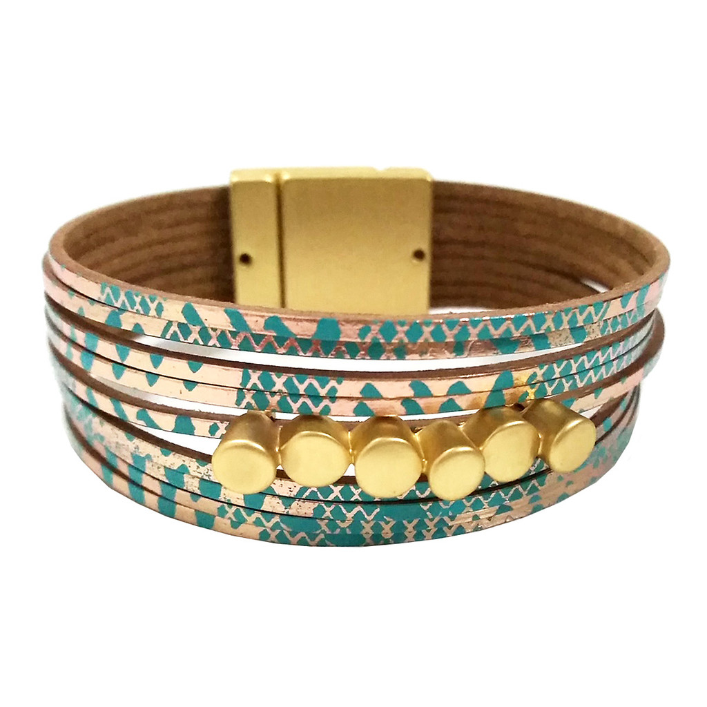 6500-2 - LIGHT MATTE GOLD/BLUE METALLIC PRINT BRACELET - 7.25"