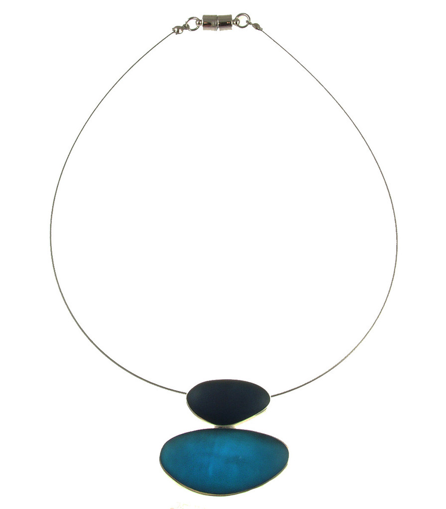 2233-22- TWO TONE PEBBLE PENDANT - 17" SEA BLUES