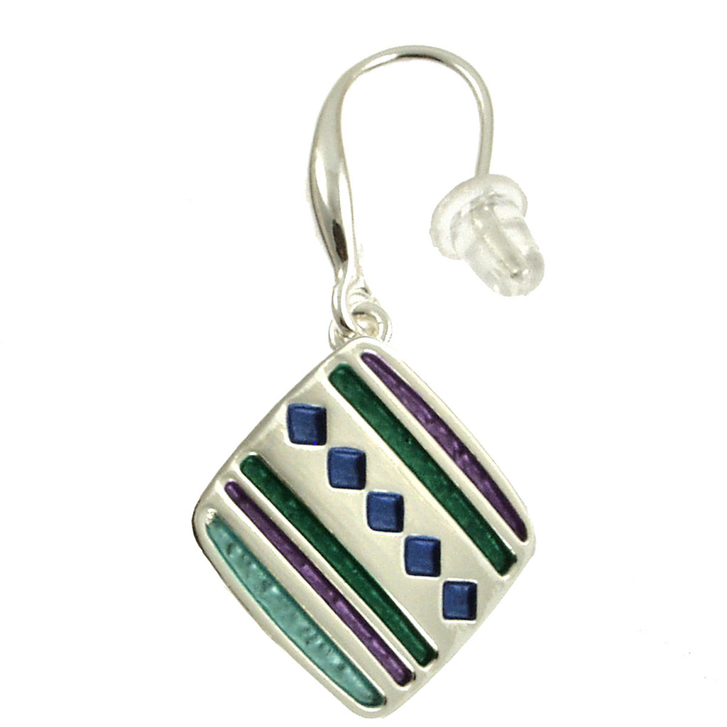 716-4 - SHINY SILVER/DARK BLUE/GREEN/PURPLE EARRING - 1.25"