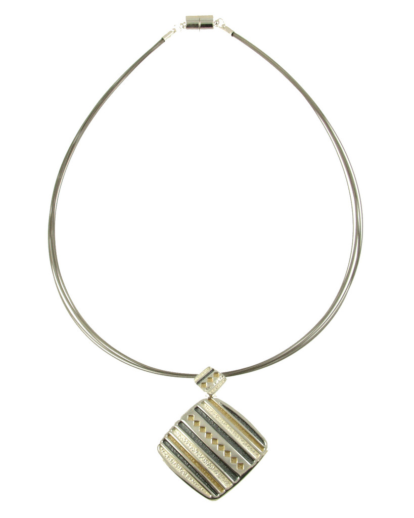 378-7 - SHINY SILVER/GREY/GOLD/WHITE PENDANT - 18"