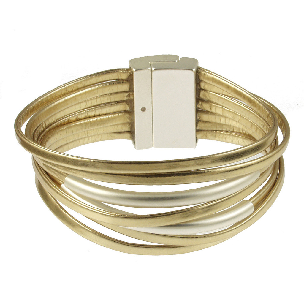 6492-2 - MATTE SILVER/METALLIC GOLD BRACELET - 7.25"