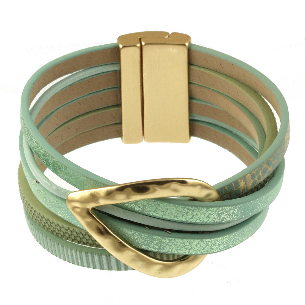 6882-5 - LIGHT MATTE GOLD/LIGHT BLUE PRINT BRACELET - 7.25"