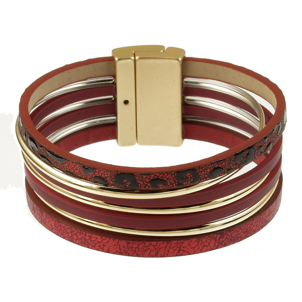 6996-35 - LIGHT MATTE GOLD/RED ANIMAL PRINT BRACELET - 7.25"