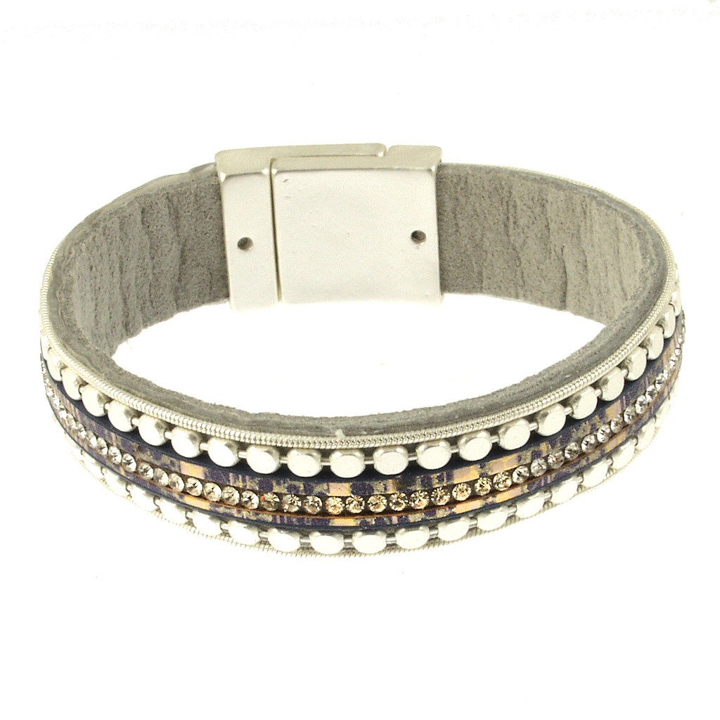 6664-118 - MATTE SILVER/BLUE PRINT CRYSTAL BRACLET - 7.25"