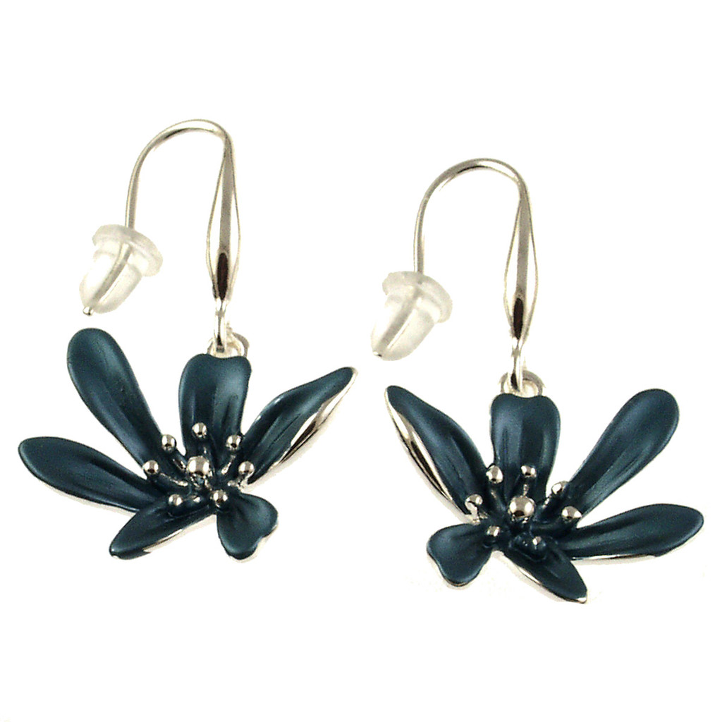 775-2 - SHINY SILVER/BLUE FLOWER EARRING 