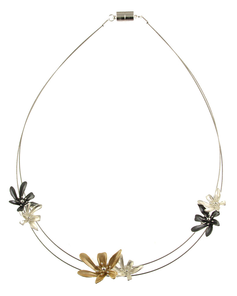381-7 - SHINY SILVER/GOLD/WHITE/GREY  FLOWER NECKLACE - 18"
