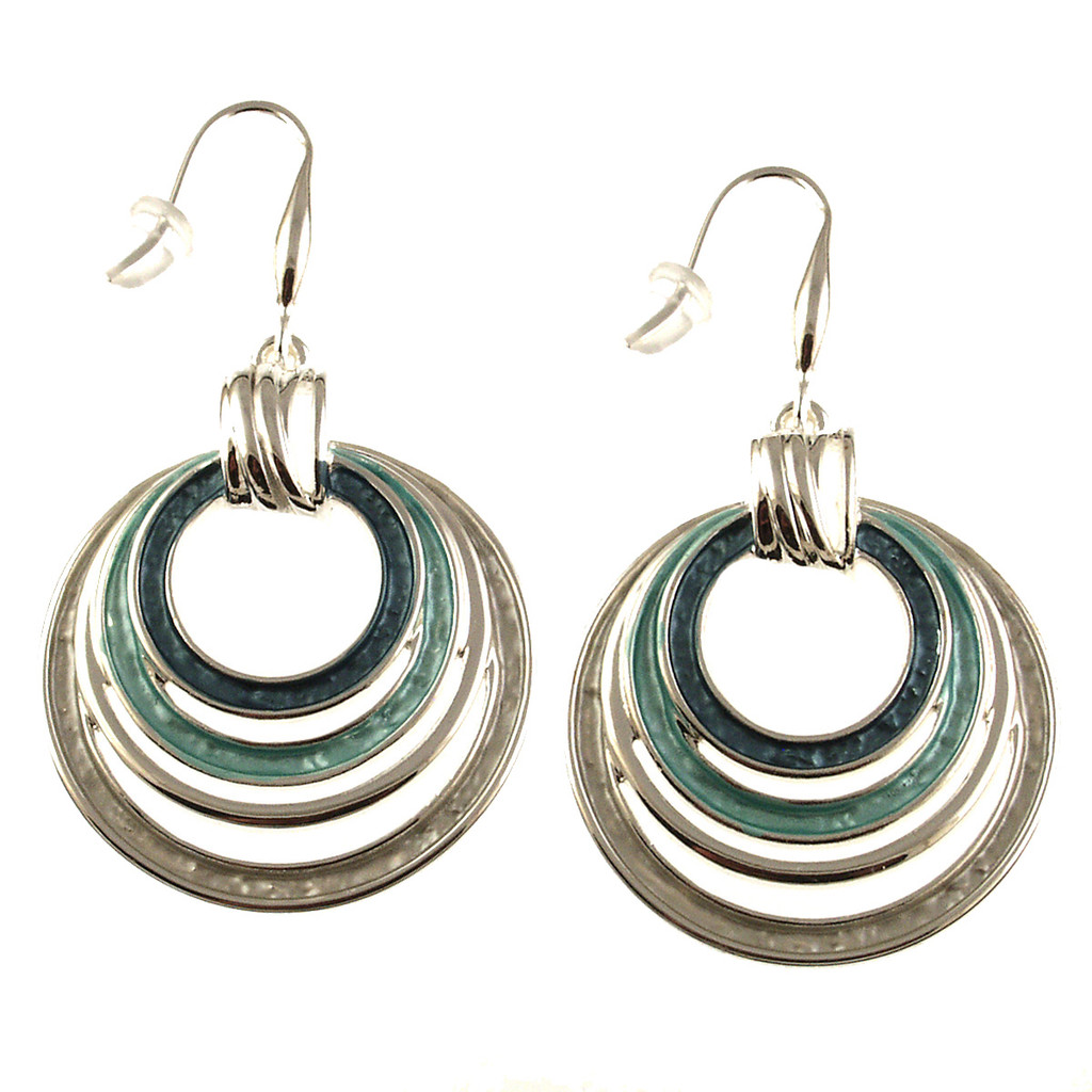 480-2 - SHINY SILVER/BLUE COMBI CIRCLES EARRING 