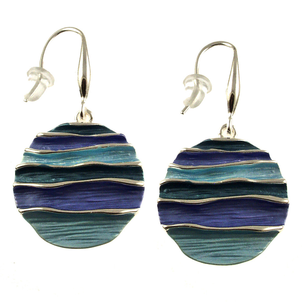 524-4 - SHINY SILVER/PURPLE/TEAL WAVES EARRING