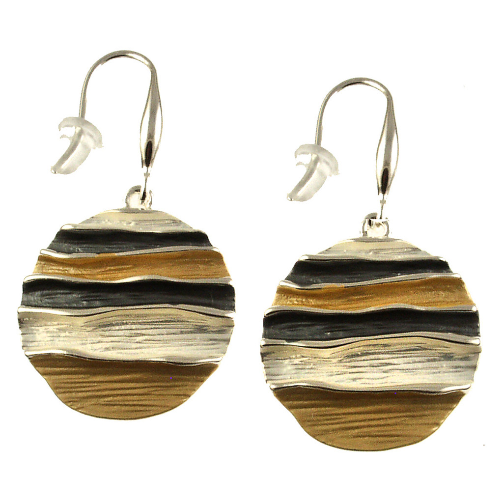524-7 - SHINY SILVER/GOLD/GREY WAVES EARRING