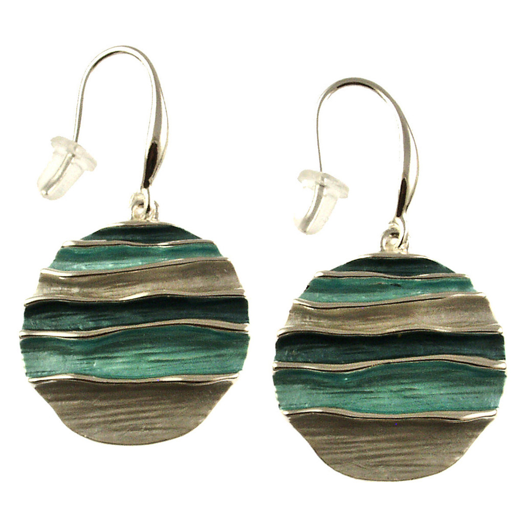 524-2 - SHINY SILVER/BLUE/TEAL WAVES EARRING