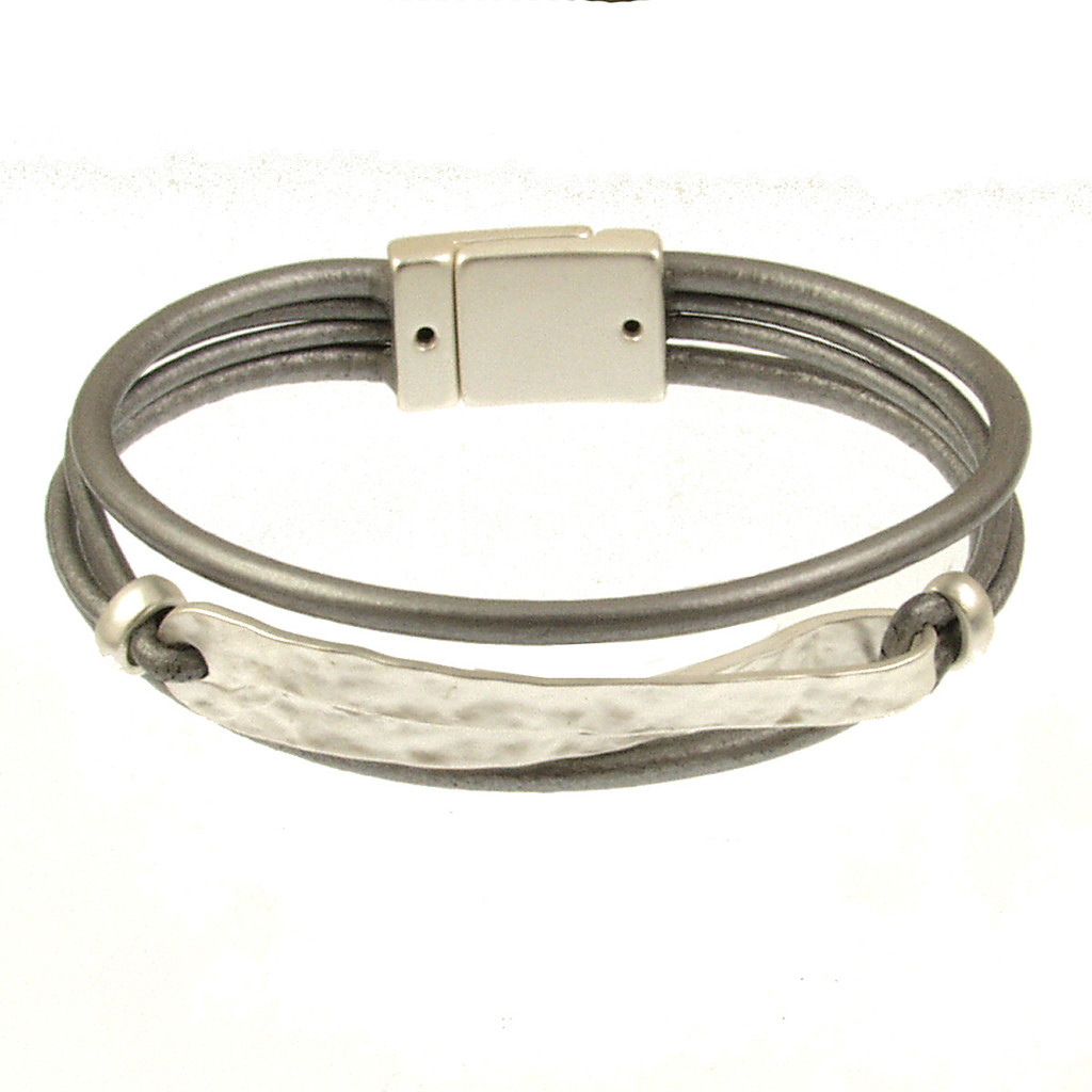 6270-1 - MATTE SILVER/LIGHT GREY BAR BRACELET - 7.25"