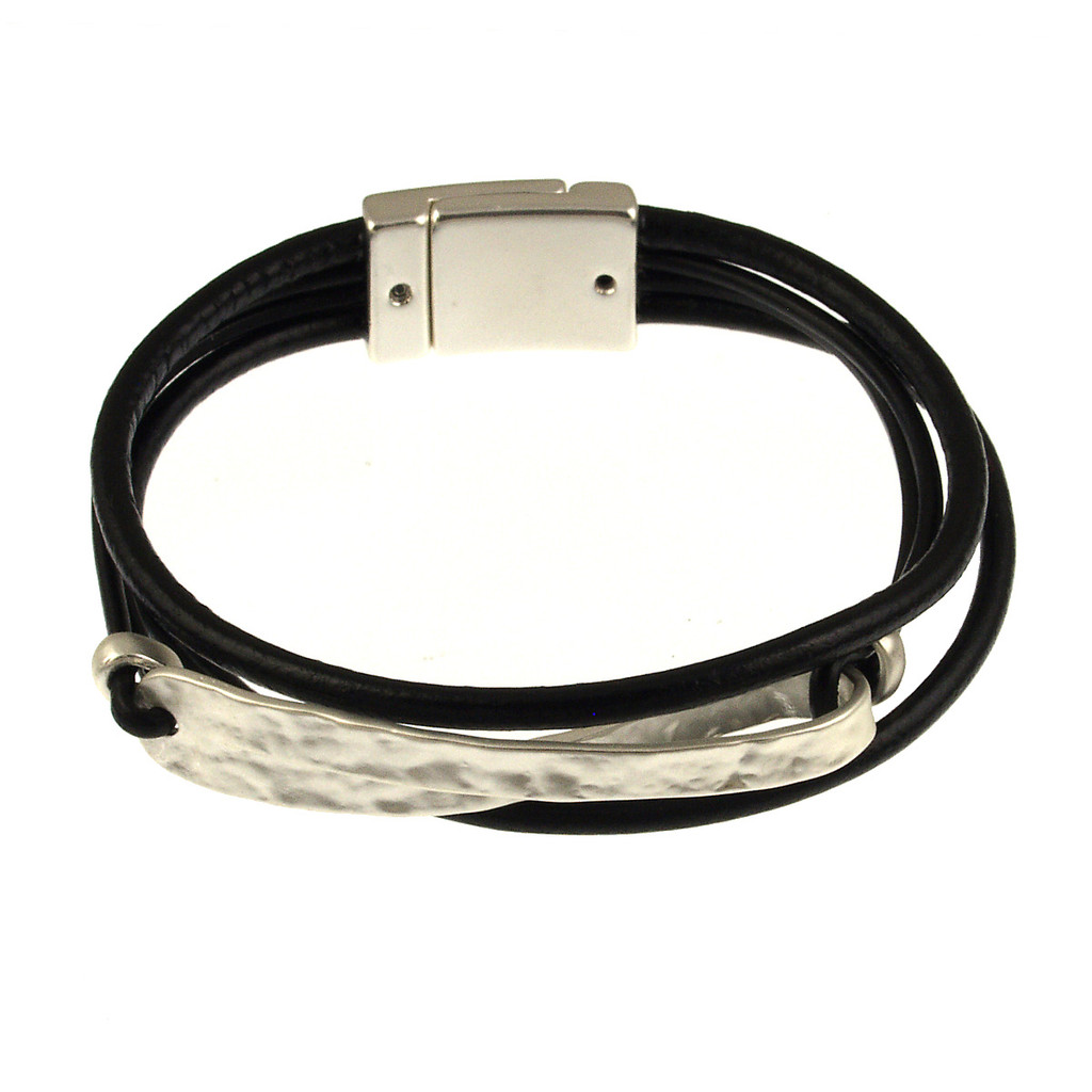 6270-4 - MATTE SILVER/BLACK BAR BRACELET - 7.25"