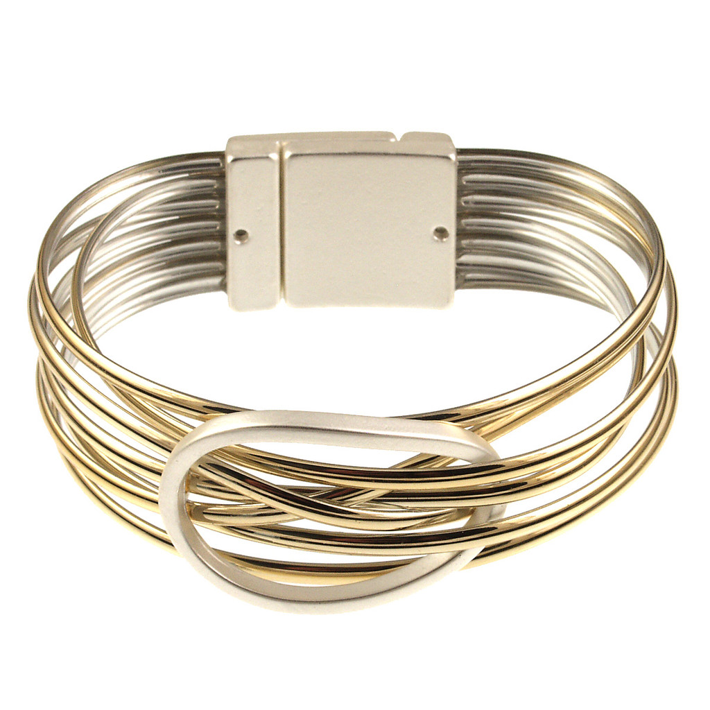 6277-2 - MATTE SILVER/METALLIC GOLD BRACELET - 7.25"