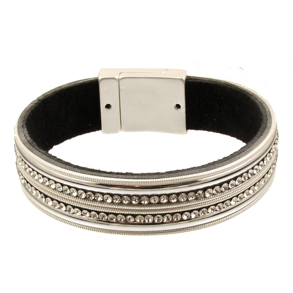 6276-1 - MATTE SILVER CRYSTAL BRACELET - 7.25"