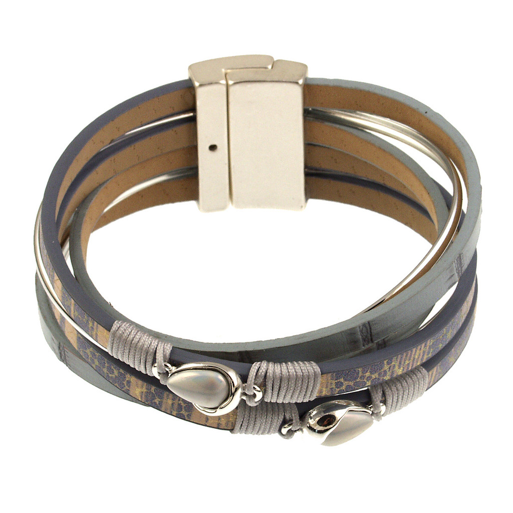 6775-1 - MATTE SILVER/BLUE PRINT GLASS BRACELET - 7.25"