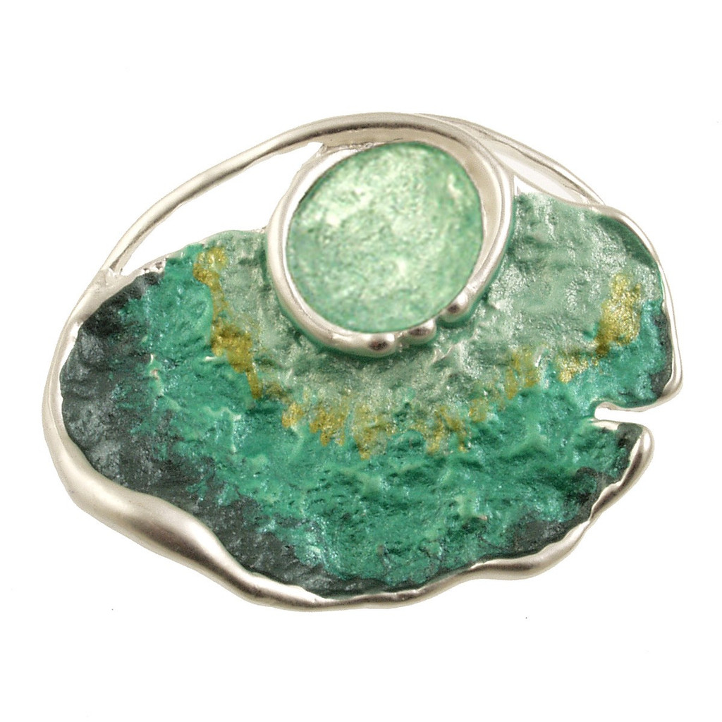 1602-3 - MAGNETIC TEXTURED BROOCH - AQUA-GREEN COMBINATION