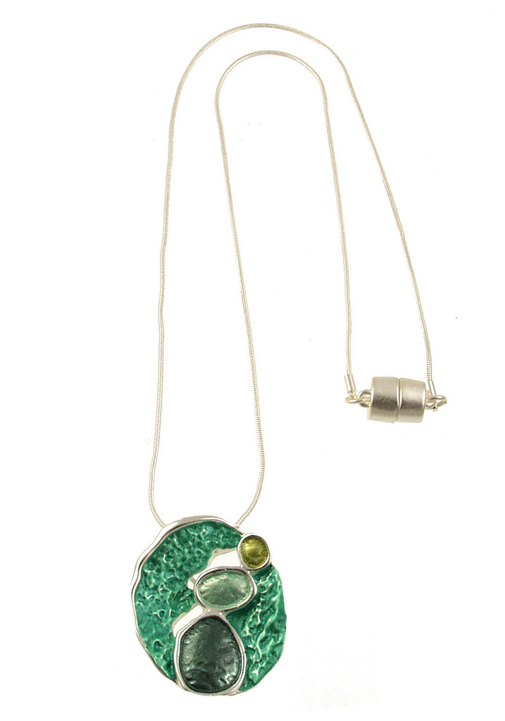 7260-3 - TEXTURED PENDANT - AQUA-GREEN COMBINATION 18"