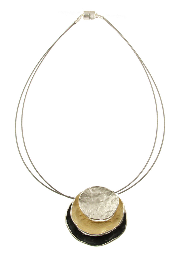 2348-7 - THREE STACK CIRCLE PENDANT - GREY-GOLD COMBINATION 18"