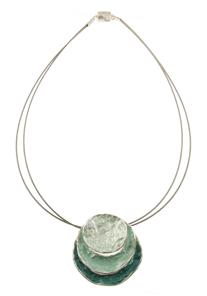 2348-3 - THREE STACK CIRCLE PENDANT - AQUA-GREEN COMBINATION 18"