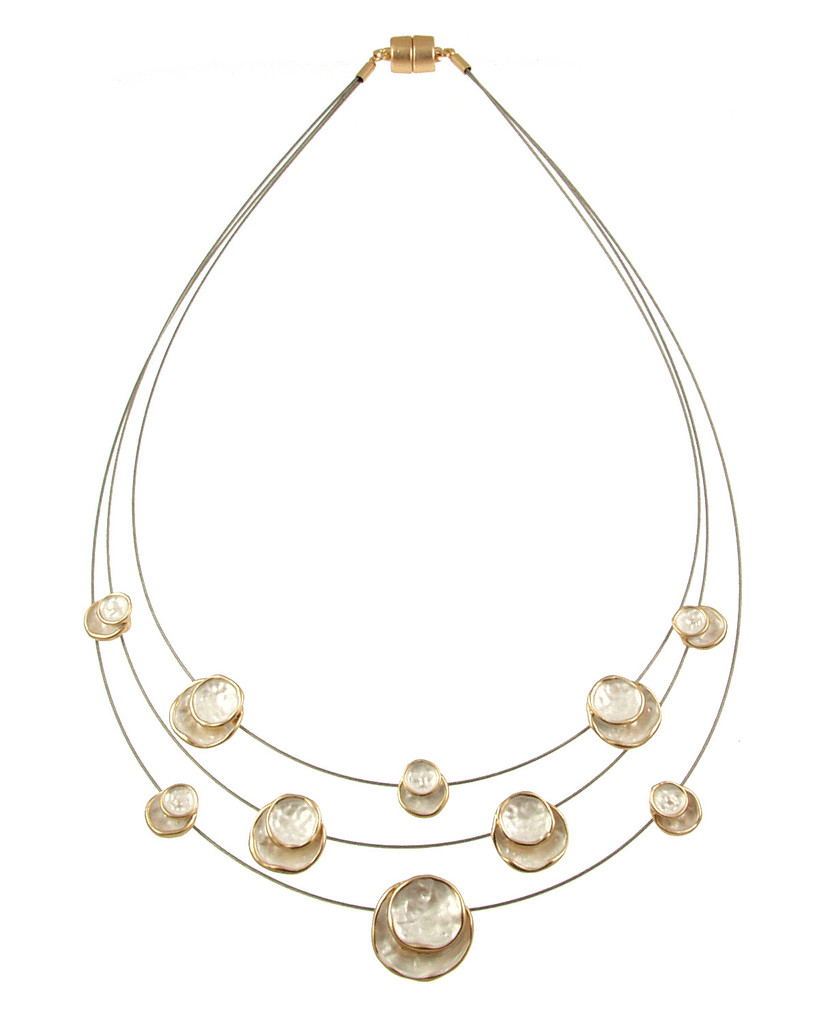6140-88 - THREE STRAND CIRCLE NECKLACE - WHITE-GOLD 18"