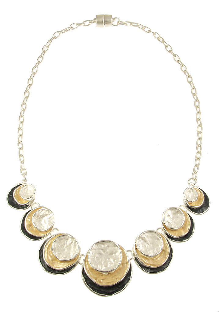 5002-7 - THREE STACK CIRCLE NECKLACE - GREY-GOLD COMBINATION 18"