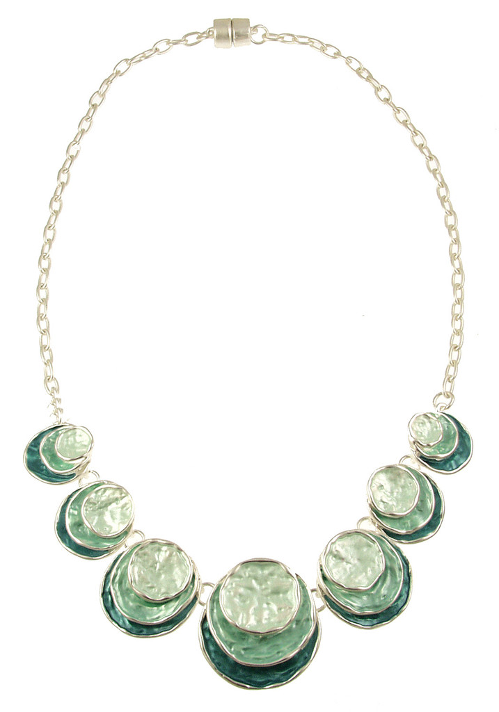 5002-3 - THREE STACK CIRCLE NECKLACE - AQUA-GREEN COMBINATION 18"