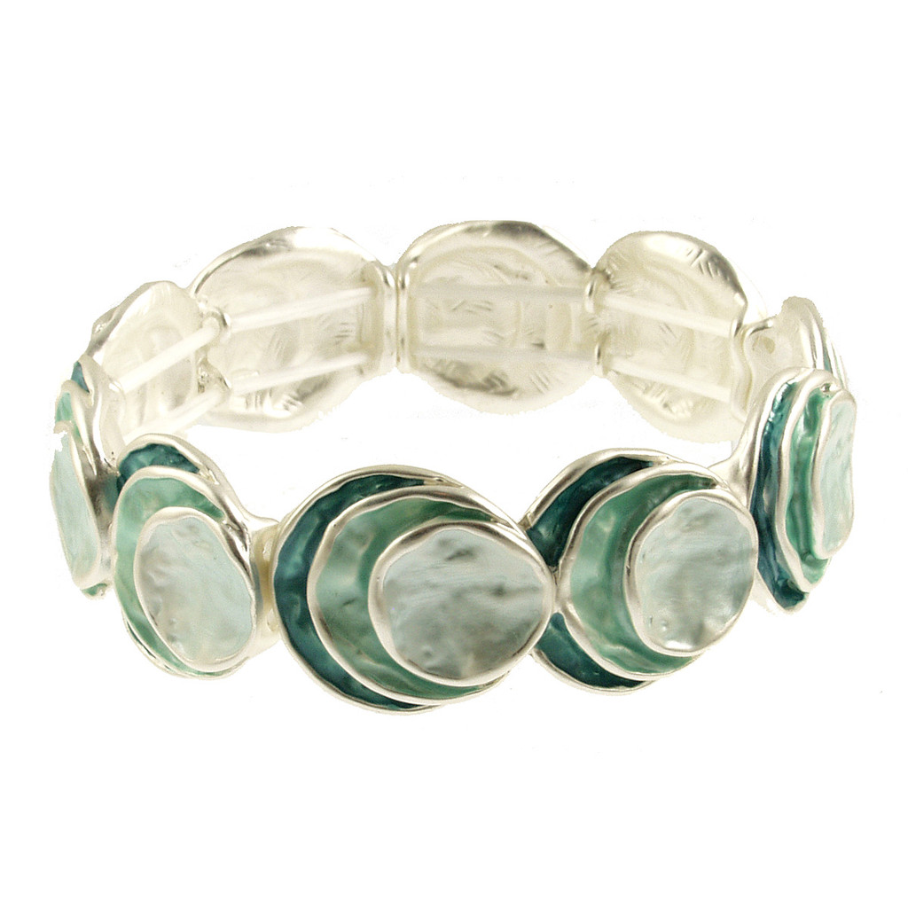 726-3 - THREE STACK CIRCLE STRETCH BRACELET - AQUA-GREEN COMBINATION