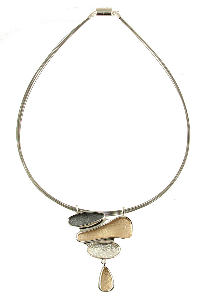 428-7 - MAGNETIC CLASP SHINY SILVER/GOLD COMBINATION DROP PENDANT - 18"