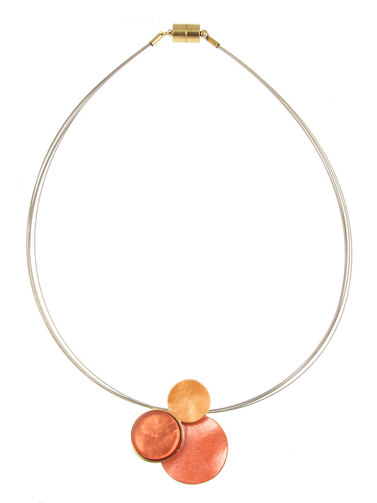 256-5 - LAYERED CIRCLE PENDANT - GOLD/ORANGE 18"