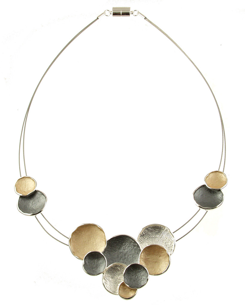 344-7 - MULTI CIRCLE NECKLACE - BAKED/GREY COMBINATION 18"