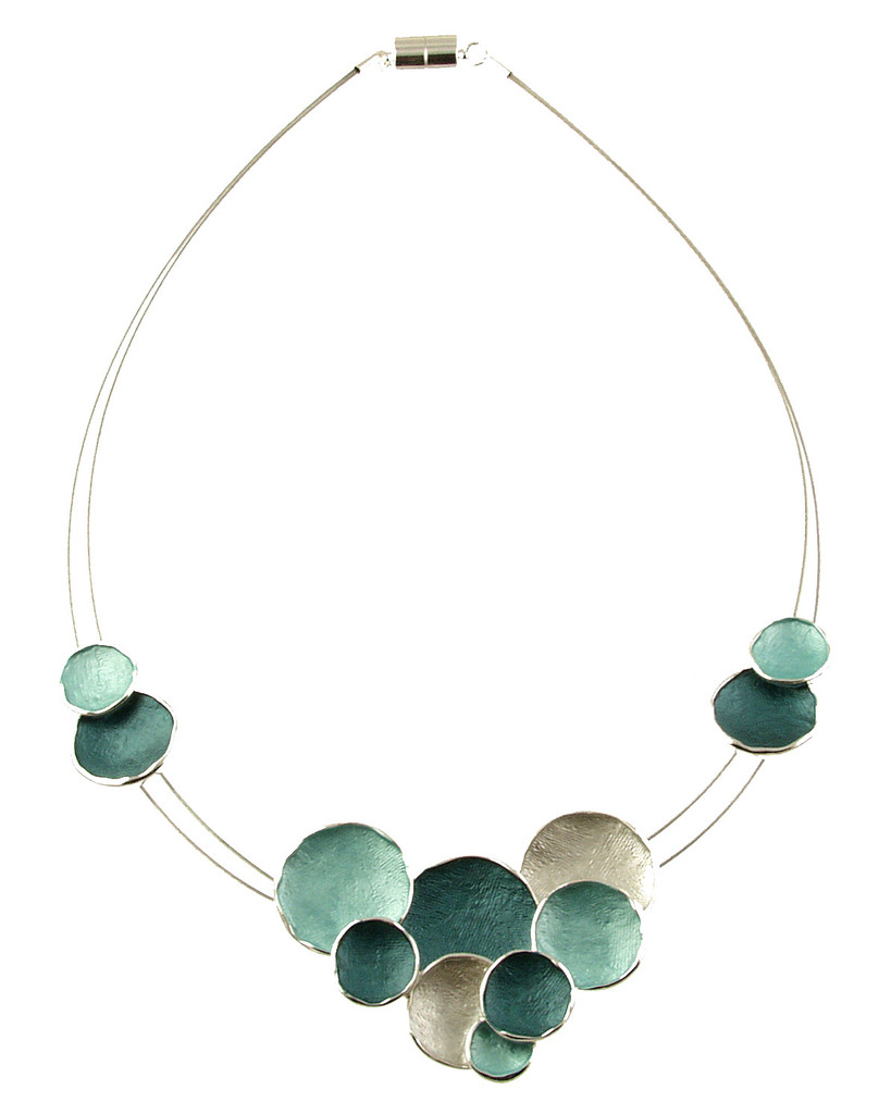 344-2 - MULTI CIRCLE NECKLACE - AQUA/GREEN COMBINATION 18"
