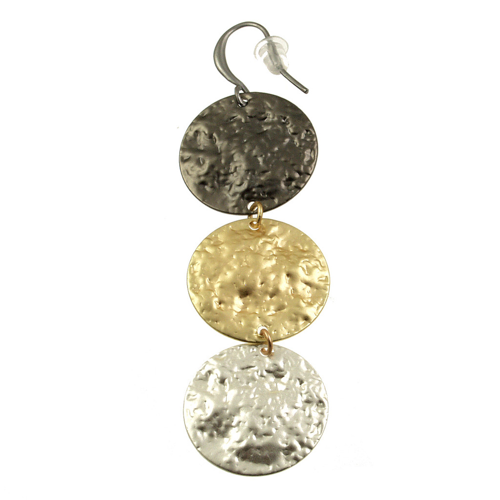 810-3 - GUNMETAL/MATTE SILVER/LIGHT MATTE GOLD COIN EARRING
