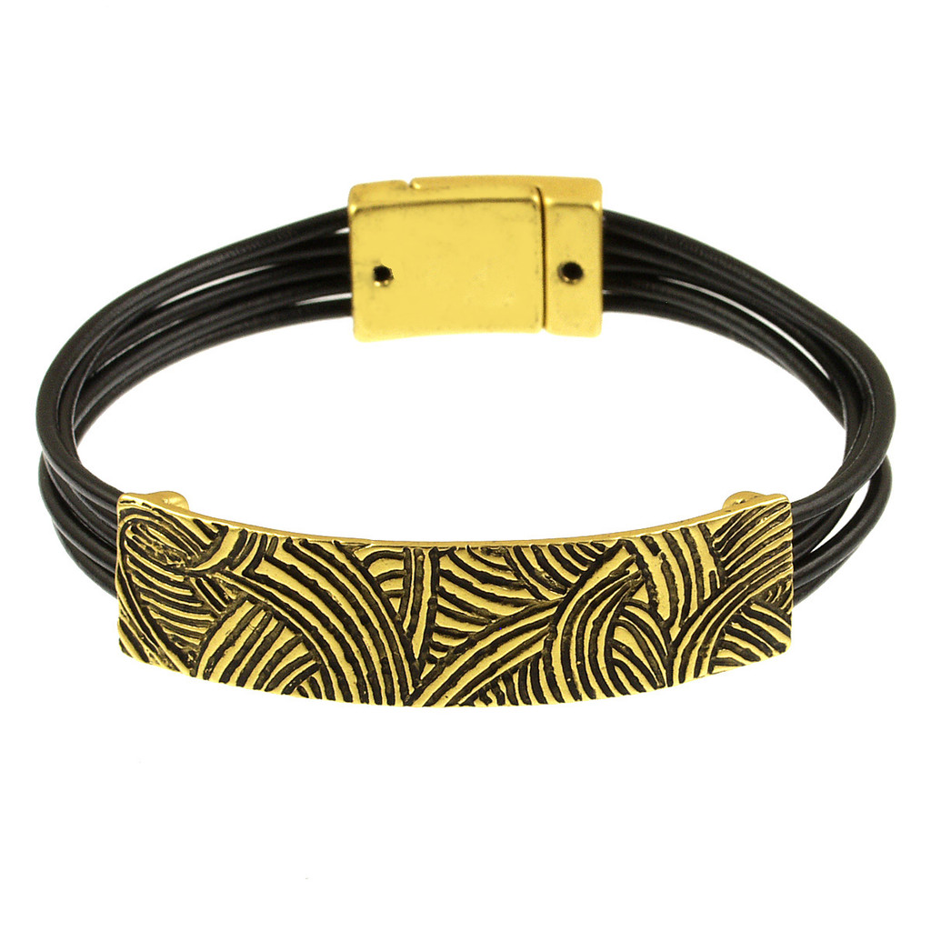 6540-9 - ANTIQUE GOLD/BLACK BRACELET - 7.25"