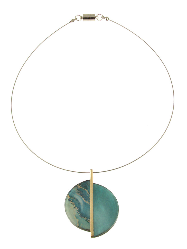 116-18 - BLUE/GOLD MARBLE MAGNETIC CLASP PENDANT - 18"