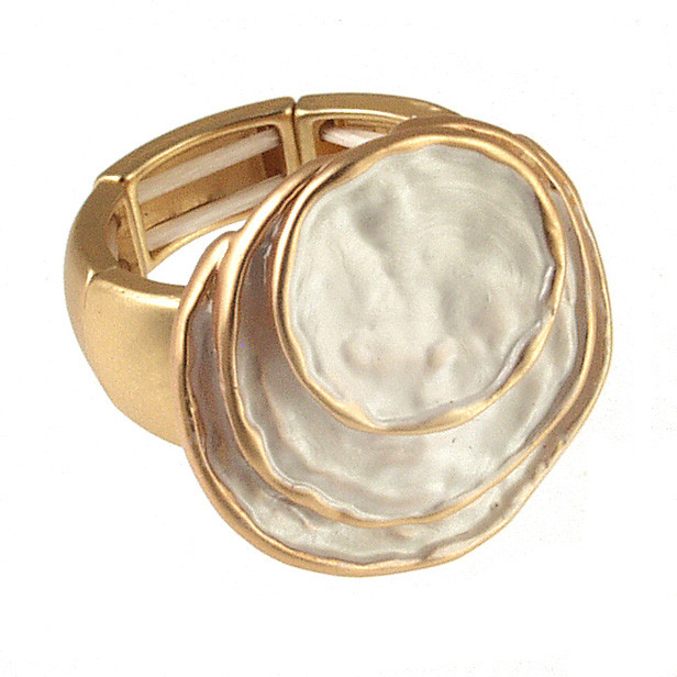 9340-88 - LAYERED STRETCH RING - WHITE/GOLD COMBINATION