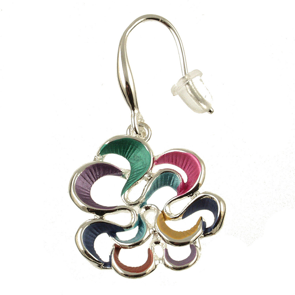 340-4 - SHINY SILVER FLOWER EARRING - MULTI COMBINATION