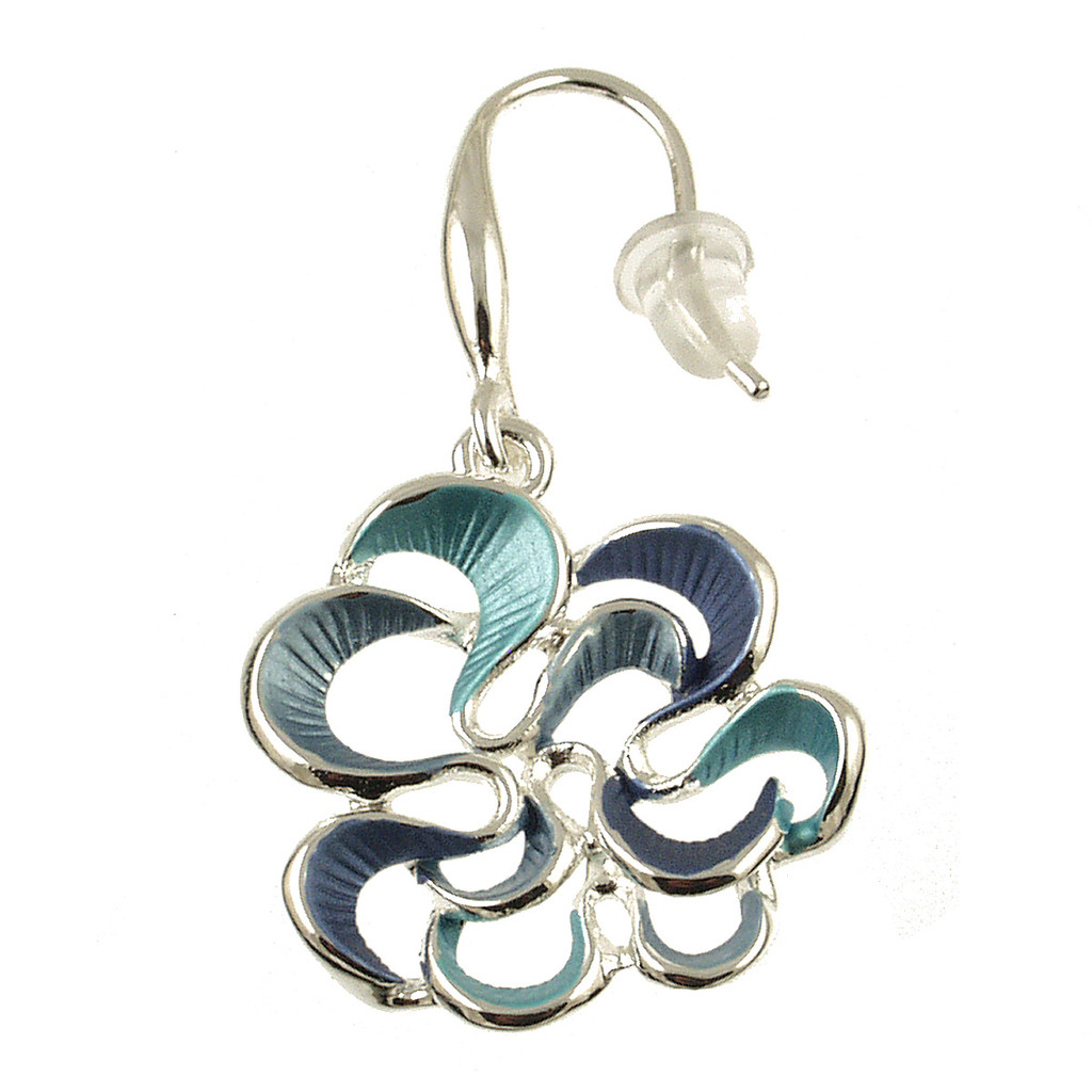 340-2 - SHINY SILVER FLOWER EARRING - BLUE COMBINATION