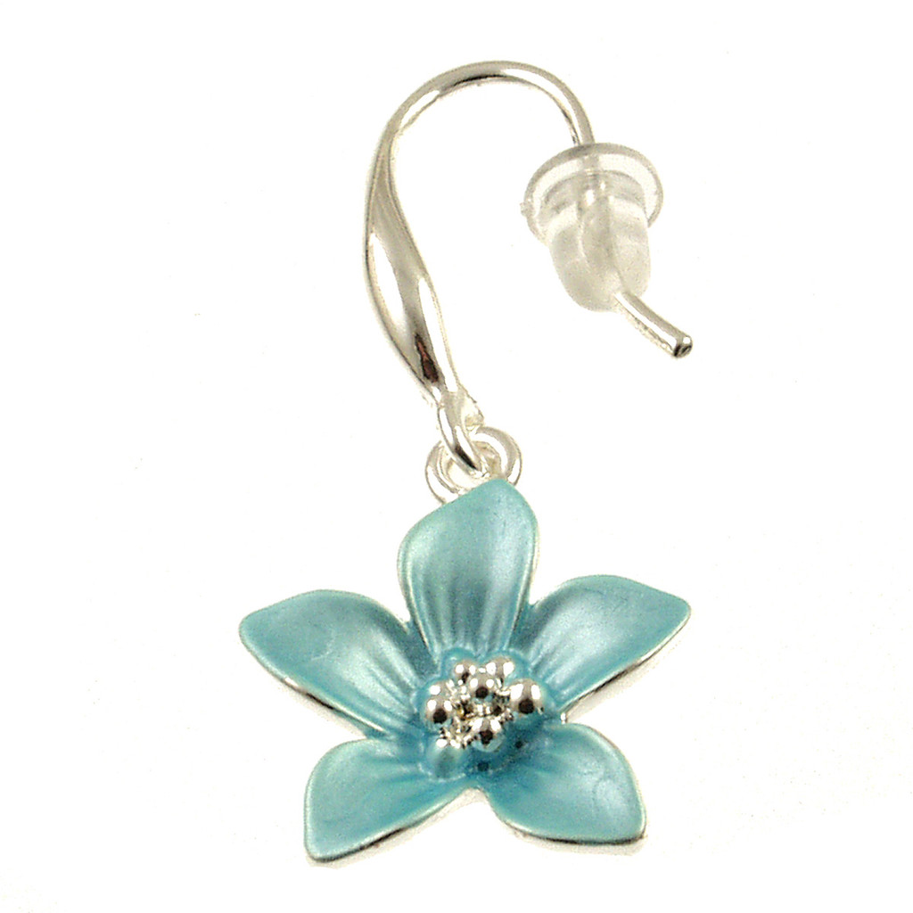 383-22 - SHINY SILVER/TURQUOISE FLOWER EARRING 