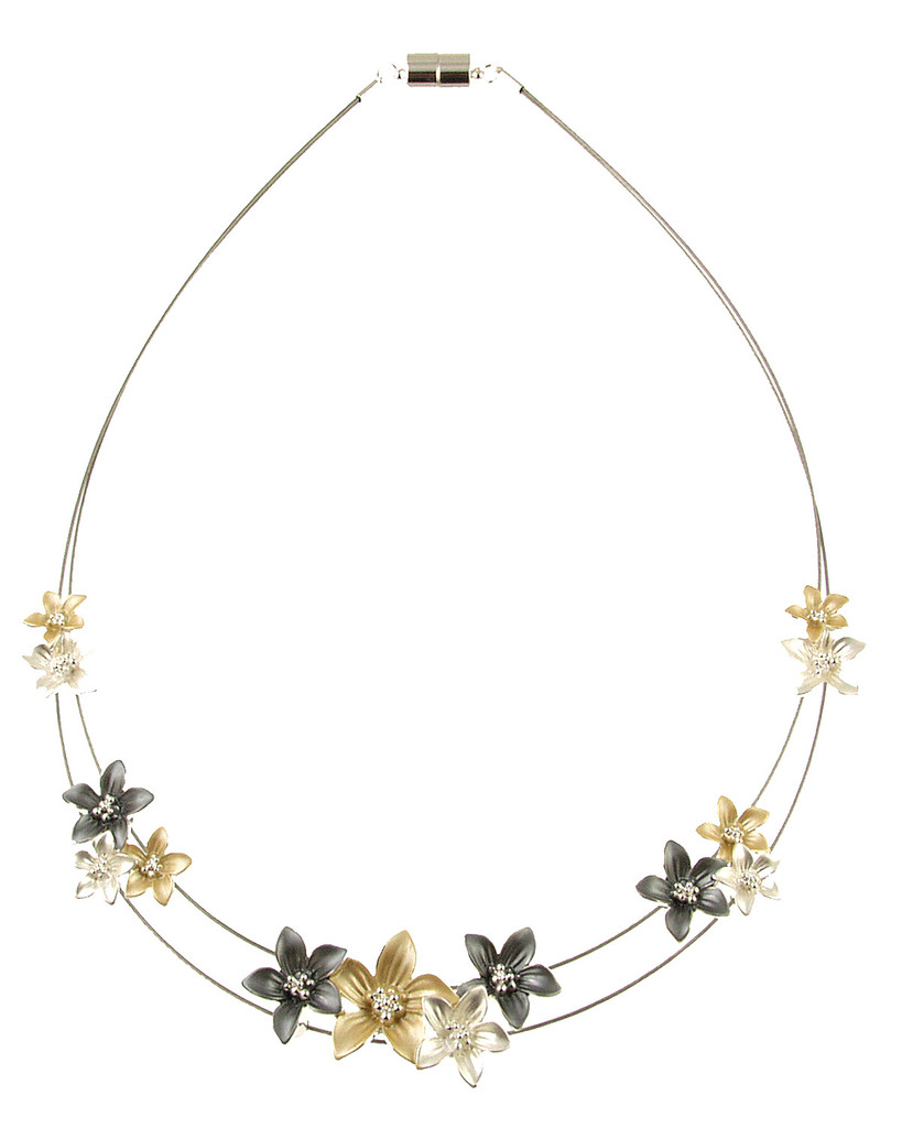 382-7 - SHINY SILVER/GOLD FLOWER NECKLACE 18"