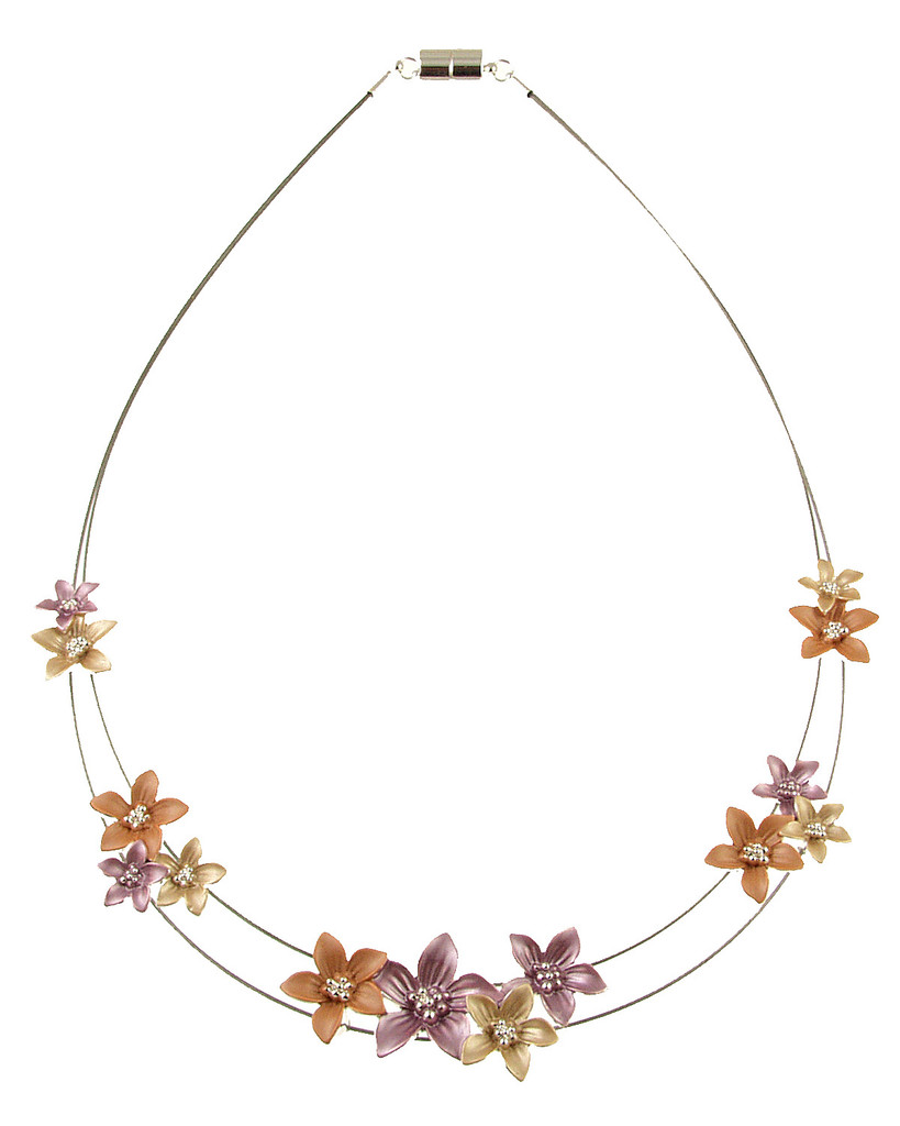 382-4 - SHINY SILVER/PURPLE FLOWER NECKLACE 18"