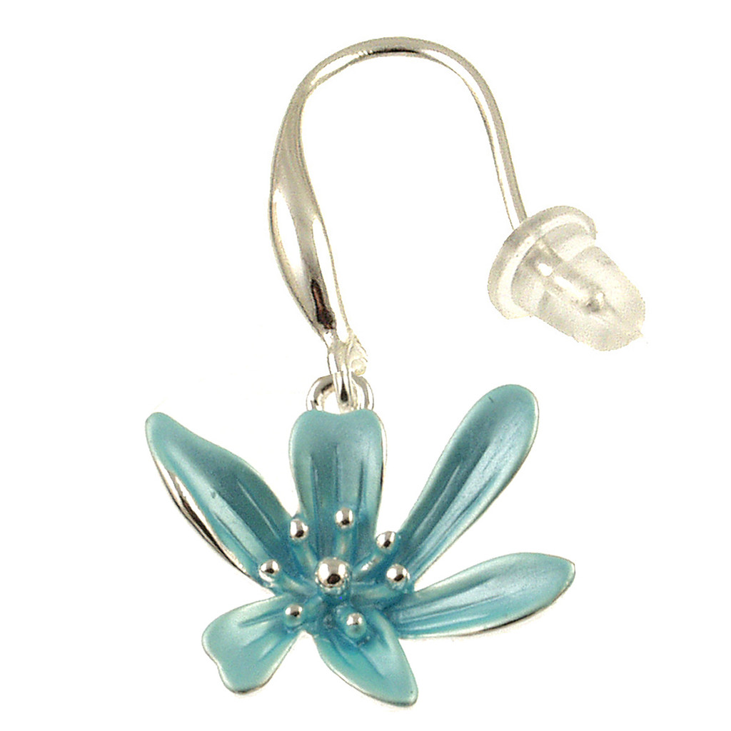 775-22 - SHINY SILVER/TURQUOISE FLOWER EARRING 