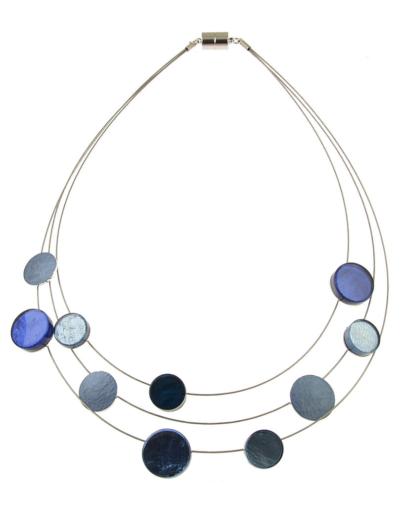 386-23 - THREE STRAND RESIN DOT NECKLACE - BLUE COMBINATION 18"